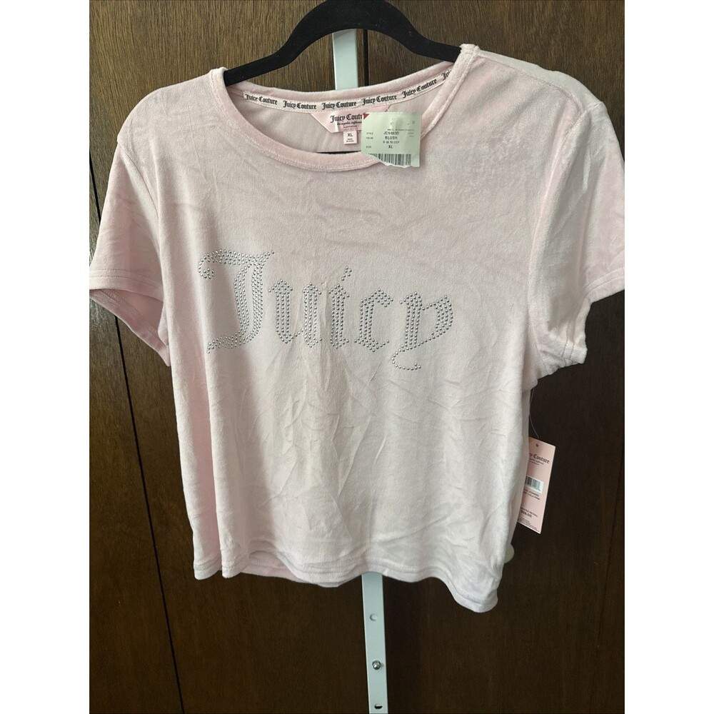 New Juicy Couture Shirt Womens XL Velour Pink Lounge Bling Top Y2K Baby Tee Rave